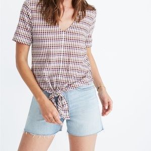 🔵 SALE 3/$25 MADEWELL NOVAL TIE-FRONT TOP RAINBOW GINGHAM SHIRT XXS